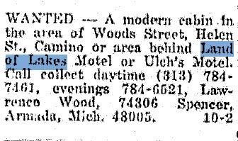Wagon Wheel Motel (Ulchs Motel) - March 1973 Ad For Land Wanted